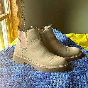 Women's Platform tan Boots, Solid Color Round Toe Short Boots, zipper boots